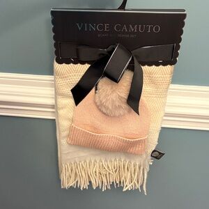 Vince Camuto Blush Beanie and Ivory Scarf Set